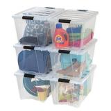 IRIS USA 53 Qt. Plastic Storage Bin Tote Organizing Container with Durable Lid and Secure Latching Buckles, Stackable and Nestable, 6 Pack, clear with Black Buckle