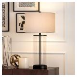 Henn&Hart Traditional Metal Table Lamp with Fabric Shade in Blackened Bronze