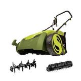 Sun Joe AJ801E 12-Amp 13-Inch Electric Dethatcher and Scarifier w/Removeable 8-Gallon Collection Bag, 5-Position Height Adjustment, Airboost Technology Increases Lawn Health, 13 inch, Green