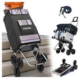 Kanchimi Shopping Cart with Wheels,220 lbs Heavy Duty Cart for Stair Climber Cart,2in1 Foldable Grocery Cart with 50L Shopping Bag,Utility Cart with 360Â°Rotating Handle&Adjustable Elastic Rope(Blac