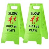 CERLMLAND Slow Kids at Play! 2 pack Green Child - Safety Slow-Down-double-sided - signs , Black text and red graphics Easier to identify,Yard Signs for Schools,Neighborhoods,Park,Day Cares,Home Use fo