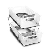 madesmart 2-Tier Organizer, Multi-Purpose Slide-Out Storage Baskets with Handles and Dividers, Frost