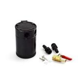 TASAN RACING Universal Oil Catch Can with Oil Drain Cock Valve Baffled Reservoir Tank Air-Oil Separator, 2 Port, Aluminum, 150ml, Black
