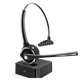 Trucker Bluetooth Headset, Friencity Wireless Headset with Microphone for Office Cell Phone, Noise Canceling On Ear Headphones for PC, VOIP, Call Center, Telephone, Mute Button, 15hrs Talking Time