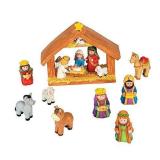 Mini Christmas Nativity Set - 9 Piece Set includes Manger and 8 Figurines - Kids Decoration - Resin Material, 5" x 6" Manger 2" Figures