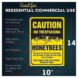 Caution Bees Sign No trespassing Honey Bees at Work, 10â x 14â Industrial Grade Aluminum, Easy Mounting, Rust-Free/Fade Resistance, Indoor/Outdoor, USA Made by MY SIGN CENTER