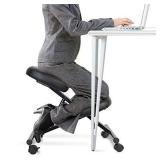 CHADIOR Ergonomic Kneeling Stool for Home Office Posture Desk Chair for Work with Thick Foam Cushions and Smooth Gliding Casters, Black