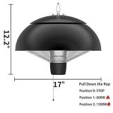 Patio Hanging Heater, Ceiling Patio Heater, Waterproof Outdoor/Indoor Electric infrared Hanging Heater with 2 Modes Power (600W/1500W)