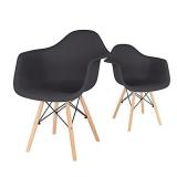 CangLong Mid Century Modern DSW Molded Shell Lounge Plastic Arm Dining-Chairs, Set of 2/ Black
