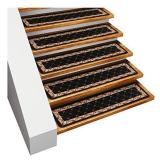 House, Home and More Set of 15 Skid-Resistant Carpet Stair Treads Traditional Lattice with Floral Border - Ebony Black, 8 Inches X 26 Inches
