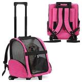 KOPEKS Deluxe Backpack Pet Travel Carrier with Double Wheels - Pink - Large (KPS-1115)