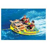 WOW World of Watersports Macho Multiple Riding Positions Tube 1 2 or 3 Person Inflatable Deck and Cockpit Towable Tube for Boating, 16-1030