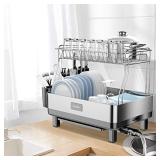 ADOVEL Dish Drying Rack and Drainboard Set, 2 Tier Dish Drainer with Swivel Spout for Kitchen Counter, 304 Stainless Steel
