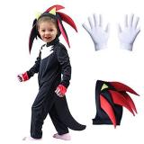 Lopbraa Kids Black Hedgehog Costume Jumpsuit for Kids Boys Aged 3-14 with Gloves and Hedgehog Headgear Cap (L/suggest 7-10T, Black)