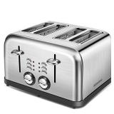 4 Slice Toaster, REDMOND Toaster 4 Stainless Steel Retro Bagel Toaster, 1.5" Extra Wide Slots, 6 Evenly Bread Shade Settings, 1500W, Silver