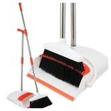 Broom and Dustpan Set - Strongest NO MORE TEARS 80% Heavier Duty - Upright Standing Dust Pan with Extendable Broomstick for Easy Sweeping - Easy Assembly Great Use for Home Kitchen Room Office Lobby