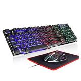 RGB Gaming Keyboard and Colorful Mouse Combo,USB Wired LED Backlight Gaming Mouse and Keyboard for Laptop PC Computer Gaming and Work,Letter Glow,Mechanical Feeling