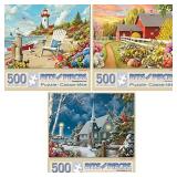 Bits and Pieces - Jigsaw Puzzles for Adults - Value Set of Three - Awaken, Guiding Lights, and Daydream Jigsaws by Artist Alan Giana - 500 Piece Jigsaw Puzzles - 18" X 24"