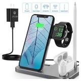 Wireless Charger Station, Saferell 4 in 1 Qi-Certified Fast 10W Charging Dock Stand for Apple Watch & AirPods & Pencil iPhone 11/XR/8Plus/SE, Nightstand Mode for iWatch, Compatible Samsung Galaxy