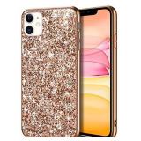 Wollony Case for iPhone 11 Case Glitter Sparkle Bling Shiny Phone Case for Girl Ultra Slim Durable Hybrid TPU Shockproof Bumper Hard Anti-Slip Back Protective Cover for iPhone 11 6.1inch Rose Gold