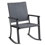 C-Hopetree Outdoor Rocking Chair for Outside Patio Porch, Metal Frame, Black All Weather Wicker