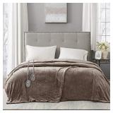 Beautyrest Heated Plush Elect Electric Blanket with 20 Heat Level Setting Controllers Equip with Secure Comfort Technology and 10 Hours Auto Shut Off, Twin: 62x84, Mink,BR54-0517