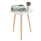 Haton Side Table, Round White Modern Home Decor Coffee Tea End Table for Living Room, Bedroom and Balcony, Easy Assembly (16.5 x 20.5 inches)