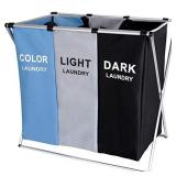 135L Laundry Cloth Hamper Bag Sorter Basket Bin Foldable 3 Sections with Aluminum Frame 24