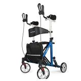 GreenChief Rollator Walker with Armrests, Tall Walker with Shock Absorber for Seniors and Adults Folding Rollator with Seat Rolling with Carrying Pouch, Suitable for Indoor Outdoor, Blue