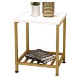IOTXY Home Modern End Table - Simple 2-Tier Sofa Couch Side Table with Storage Shelf, Nightstand, Rectangle, Gold