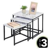 mDesign Modern Farmhouse Nesting Side/End Table - Metal Wood Design - Sturdy Vintage, Rustic, Industrial Home Decor Accent Furniture for Living Room, Bedroom - Set of 3 - Marble/Black