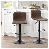 ALPHA HOME Bar Stools Counter Height Adjustable Bar Chair 360 Degree Swivel Seat Modern Square Pu Leather Kitchen Counter Stools Dining Chairs Set of 2,350 lbs Capacity.Brown