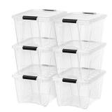 IRIS USA TB Clear Plastic Storage Bin Tote Organizing Container with Durable Lid and Secure Latching Buckles, 32 Qt, 6 Count