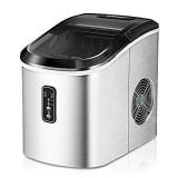 Euhomy Ice Maker Machine Countertop, 26 lbs in 24 Hours, 9 Cubes Ready in 6 Mins, Electric Ice Maker and Compact Potable Ice Maker with Ice Scoop and Basket. Perfect for Home/Kitchen/Office.(Silver)