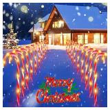 20pcs 100 LED Solar Christmas Candy Cane Pathway Makers Lights Outdoor, Christmas Pathway Stake Lights For Yard Garden Driveway Walkway Xmas Decorations