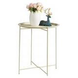Folding Tray Metal Side Table, Sofa Table Small Round End Tables, Anti-Rust and Waterproof Outdoor or Indoor Snack Table, Accent Coffee Table, H20.28" x D18.11", Cream