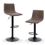 PHI VILLA Square Adjustable Height Leather and Metal Swivel Bar Stools, Set of 2