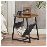 VASAGLE Side Table, Bedside Table, Round Coffee Table with Storage Space, Removable Storage Bag, Metal Frame, 50 x 50 cm, for Living Room, Bedroom, Industrial Design, Vintage Brown/Black LET281B01