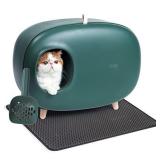 MS!MAKE SURE Cat Litter Box with Lid Pretty Kitty Covered Litterbox Furniture Hidden Kitten Large Enclosed Design,Easy to Clean, Prevent Sand Leakage and Isolate Odors, with Litter Scoop&Mat(Green)