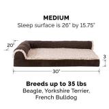 Furhaven Orthopedic Pet Bed for Dogs and Cats - L Chaise Sofa Two-Tone Plush Fur and Suede Couch Dog Bed with Removable Washable Cover, Espresso, Medium