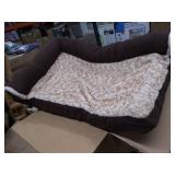 Furhaven Orthopedic Pet Bed for Dogs and Cats - L Chaise Sofa Two-Tone Plush Fur and Suede Couch Dog Bed with Removable Washable Cover, Espresso, Medium