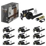 [10 Pack] BESTTEN Vienna Series Entry Door Lever with Removable Latch Plate, Solid Metal, Contemporary Round Handle Design for Exterior and Interior, Commercial and Residential, Matte Black