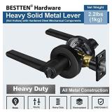 [10 Pack] BESTTEN Vienna Series Entry Door Lever with Removable Latch Plate, Solid Metal, Contemporary Round Handle Design for Exterior and Interior, Commercial and Residential, Matte Black