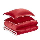 Amazon Basics Ultra-Soft Micromink Sherpa Comforter Bed Set - Red, Full/Queen