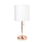 Limelights LT2044-RGD Stick USB Charging Port and Fabric Shade Table Lamp, Rose Gold/White