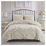 King/California King Eugenia Cotton Chenille Damask Duvet Cover Set Taupe