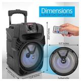 400W Portable Bluetooth PA Loudspeaker - 8" Subwoofer System, 4 Ohm/55-20kHz, USB/MP3/FM Radio/ ¼ Mic Inputs, Multi-Color LED Lights, Built-in Rechargeable Battery w/ Remote Control - Pyle PPHP844B