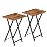 HOOBRO Folding TV Tray Tables, Set of 2 Side Table for Small Space, Industrial Snack Tables for Eating at Couch, Stable Metal Frame, Easy Assembly, Space Saving, Rustic Brown and Black BF25BZ01