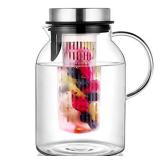 Pitcher, Glass Pitcher, Fruit Infuser Water Pitcher with Removable Lid, High Heat Resistance Infusion Pitcher for Hot/Cold Water, Flavor-Infused Beverage & Iced Tea - 2 Qt