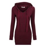 Bepei Tunic Sweatshirts for Women,Juniors Casual Long Sleeve Top Cute Crew Neck Tunic Hoodies Pullover Slimming Fitted Blouses Solid Color Basic Wear Tee Shirts Wine 3XL